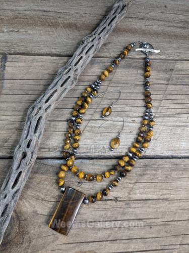 Necklace rect Tigers eye pendant by Myra Gadson